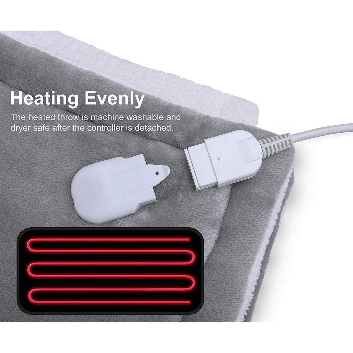 Double-side Flannel Heated Electric Throw Rug Blanket Fast Heating Warm Washable GREY