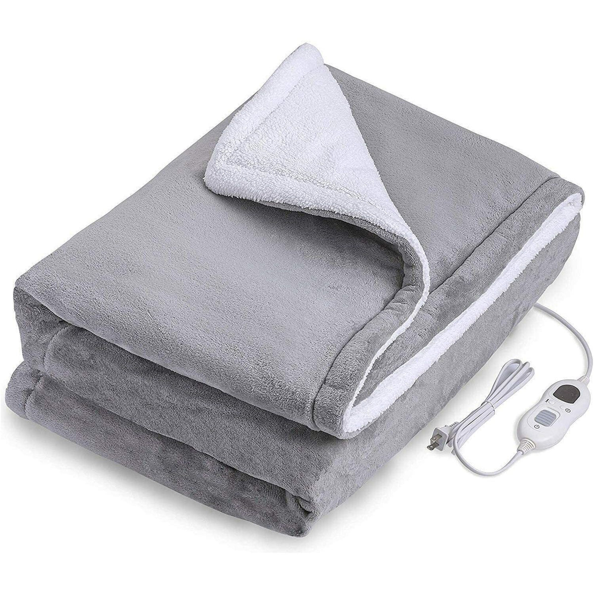Double-side Flannel Heated Electric Throw Rug Blanket Fast Heating Warm Washable GREY