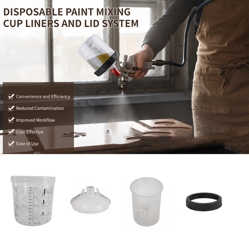 50 Sets Paint Spray Gun Cup Lids Liners Kit with Micron Filter  600ML Clear