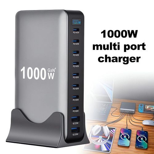 1000W GaN Fast Charging Station 10Ports USB&amp;Type-C for iPhone, Laptops, MacBook