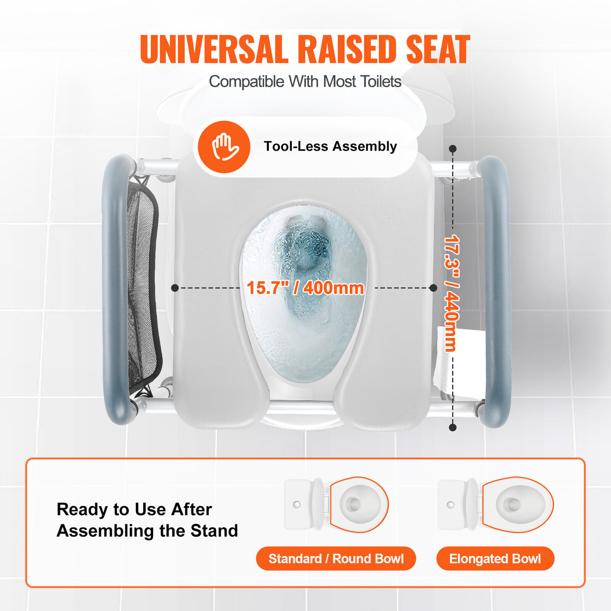 Upgrade Raised Toilet Seat 19.3"-25.2" 150kg Universal Toilet Riser for Elderly