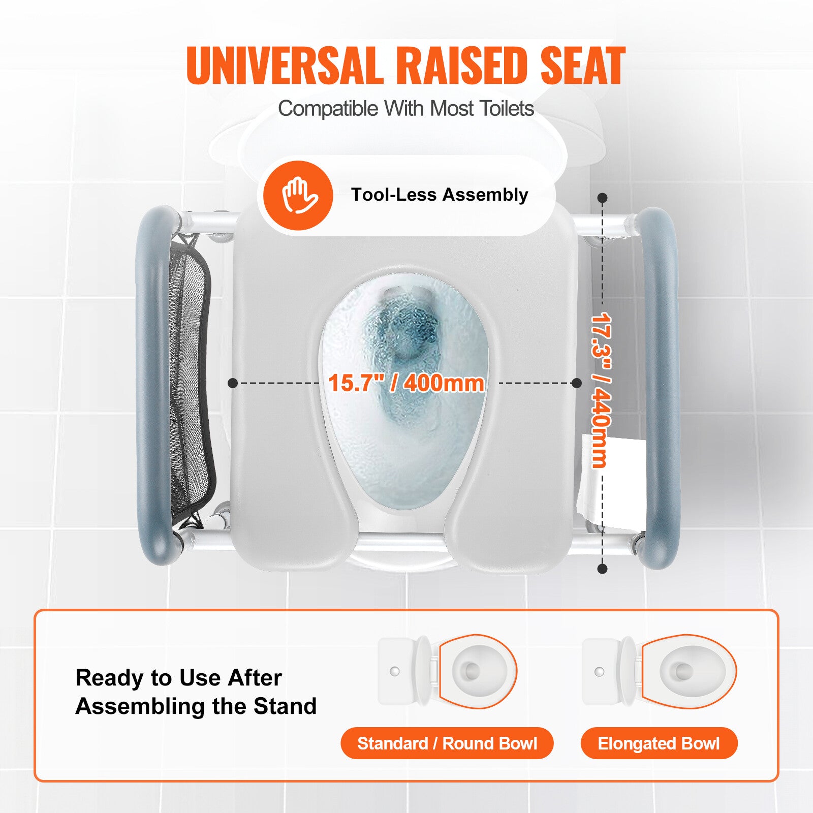 Upgrade Raised Toilet Seat 19.3"-25.2" 150kg Universal Toilet Riser for Elderly