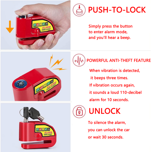 Motorcycle Alarm Disc Lock Motor Bike Brake Security Electric Rotor Bike Lock RED