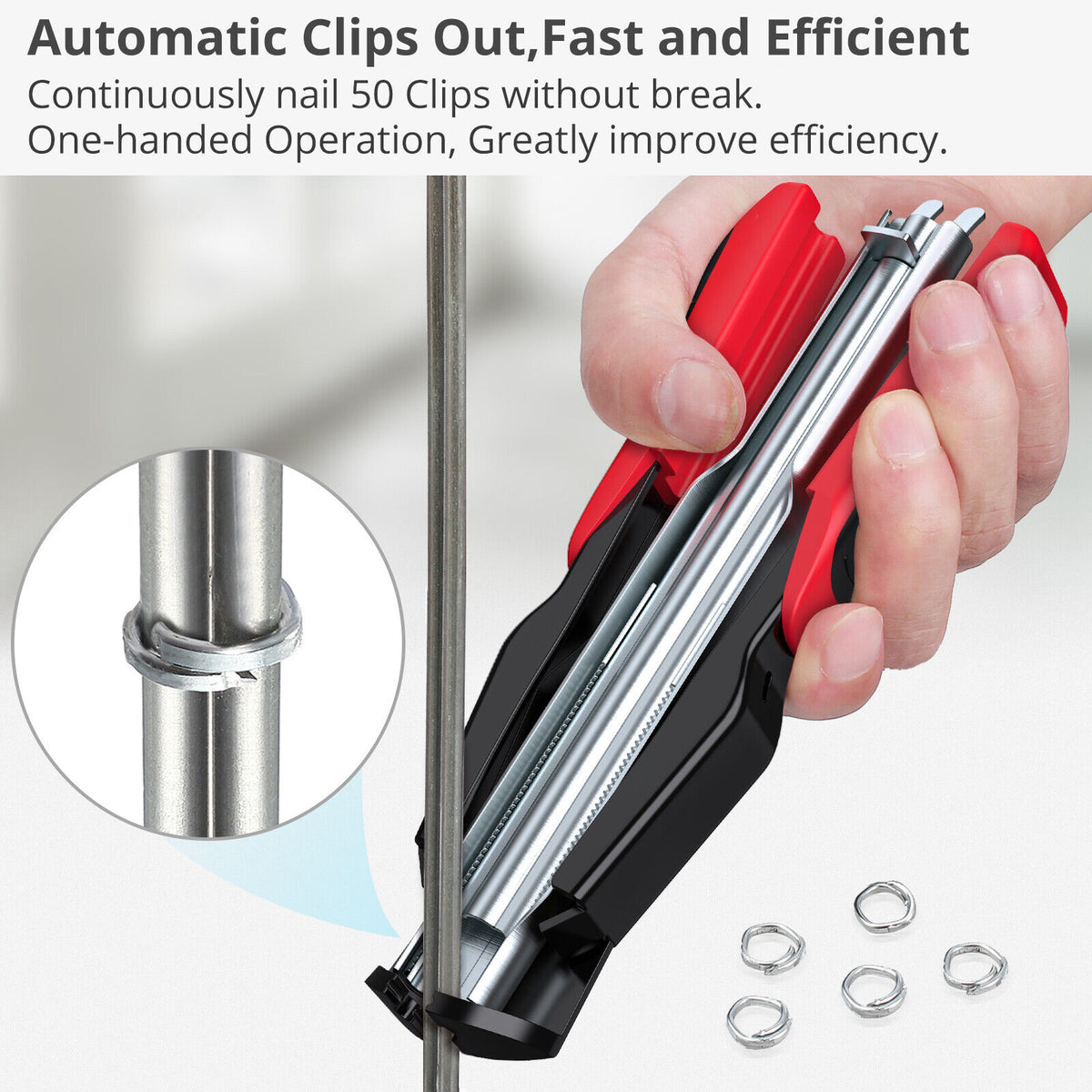 Hog Ring Gun C Clip Auto Feed Nailer Pliers+2500pcs Galvanised Steel Hogring Set