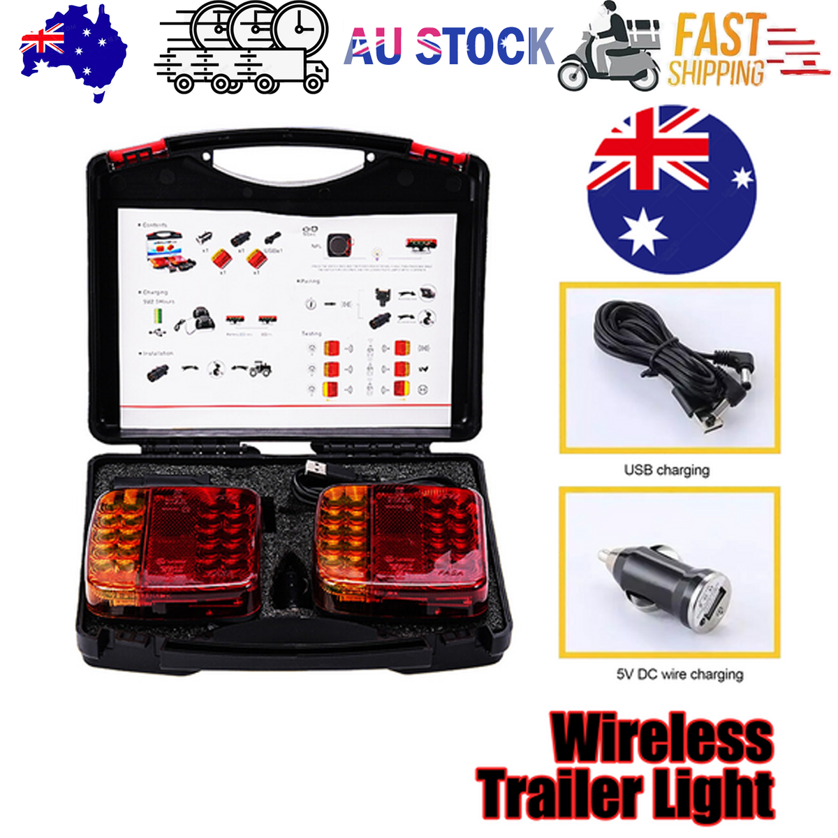 2X 7Pin LED Magnetic Wireless Trailer-TailLight Kit For Trailer Truck Automotive