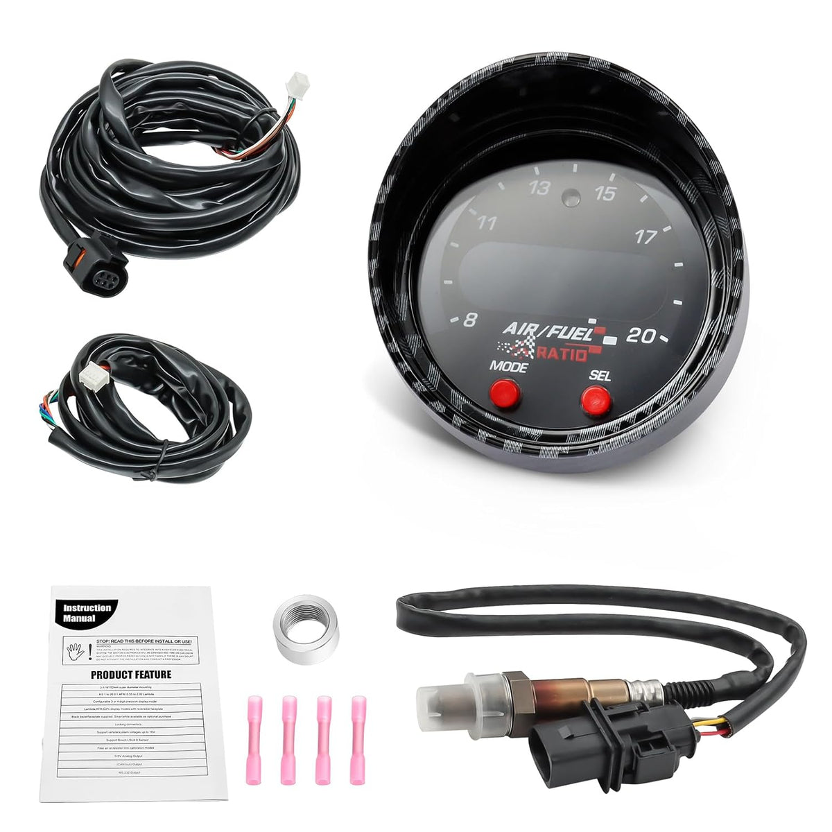 52mm AFR O2 UEGO Wideband Air Fuel Ratio Gauge Kit 30-0300 LSU 4.9 Probe Sensor