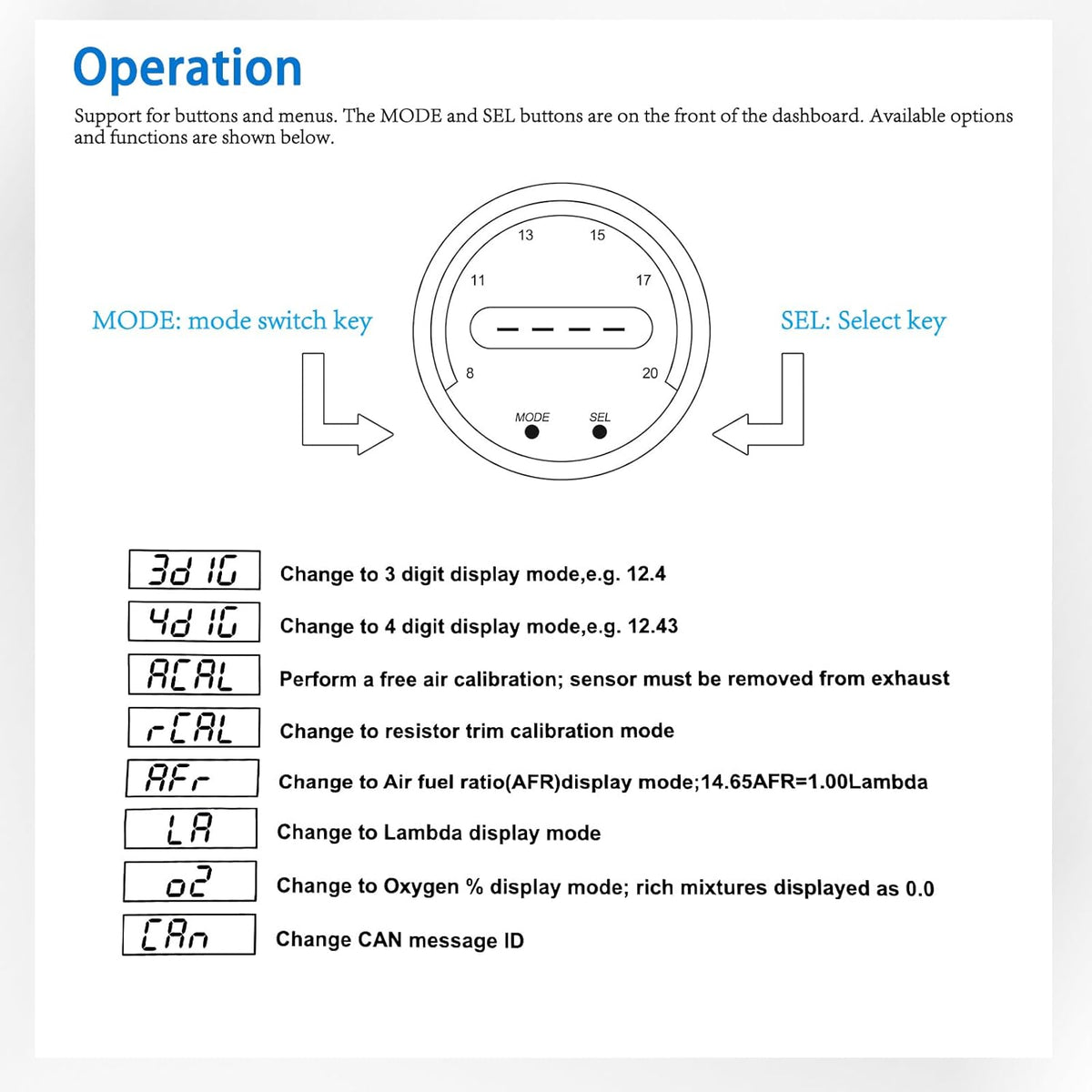 52mm AFR O2 UEGO Wideband Air Fuel Ratio Gauge Kit 30-0300 LSU 4.9 Probe Sensor