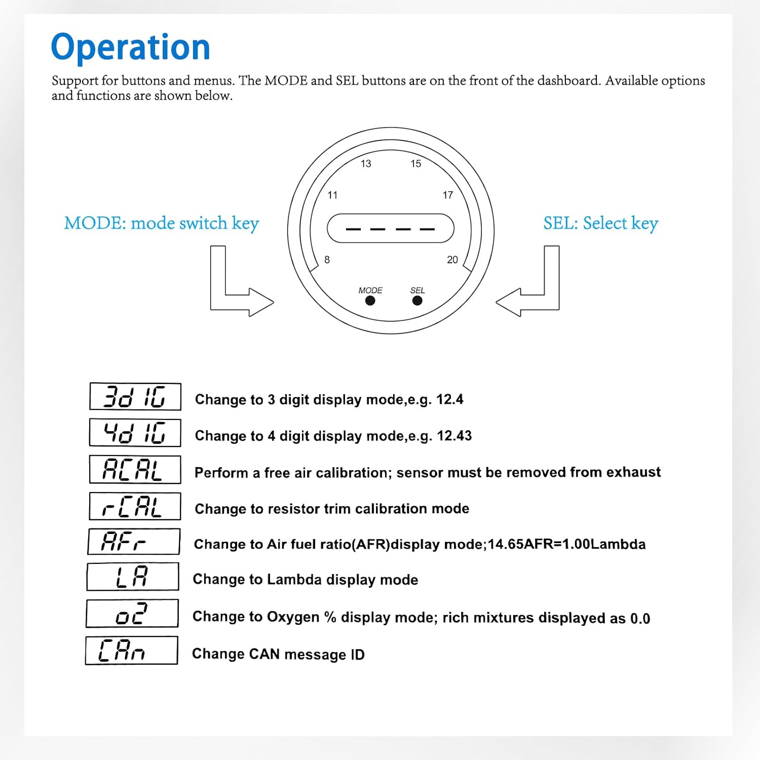 52mm AFR O2 UEGO Wideband Air Fuel Ratio Gauge Kit 30-0300 LSU 4.9 Probe Sensor