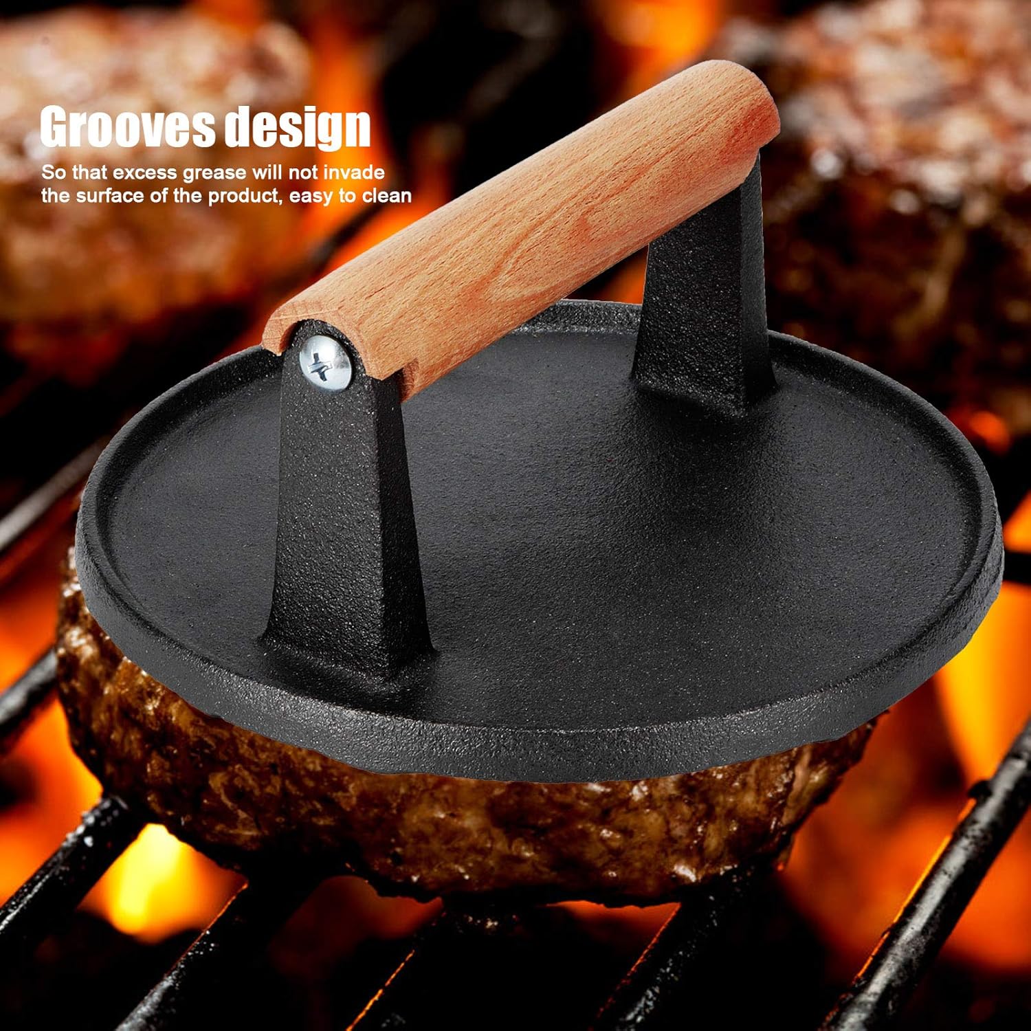 7" Heavy Duty Burger Press W/ Solid Wood Handle for Meat Smasher Hamburger Steak