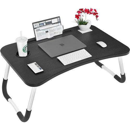 Black Laptop Stand Table Foldable Desk Computer Study Bed Adjustable Cup Slot Tray