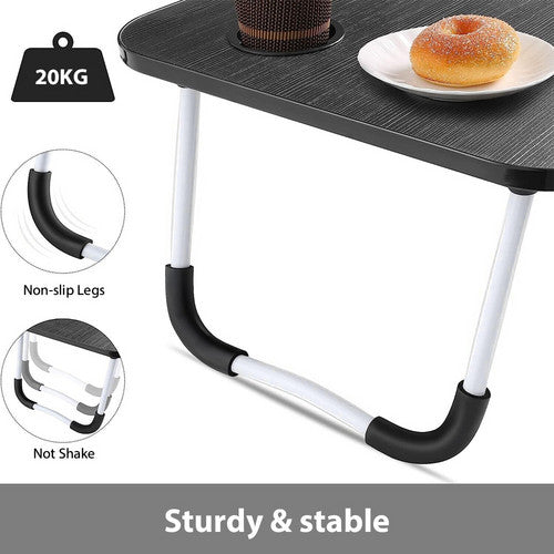 Black Laptop Stand Table Foldable Desk Computer Study Bed Adjustable Cup Slot Tray