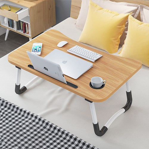 Wood Laptop Stand Table Foldable Desk Computer Study Bed Adjustable Cup Slot Tray