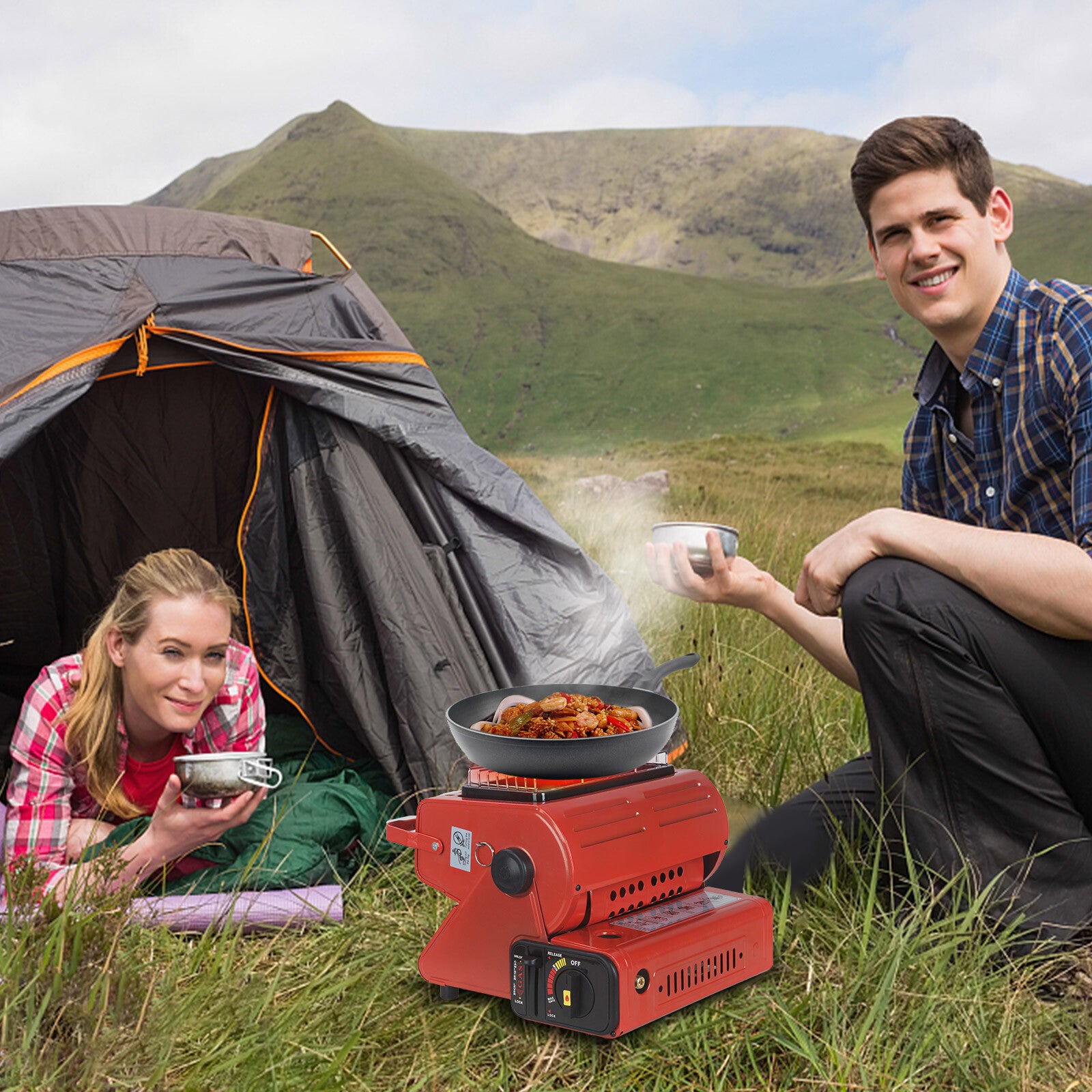 Portable Camping Gas Heater Outdoor Heating Stove Gas Baking Hunting Warmer AU RED