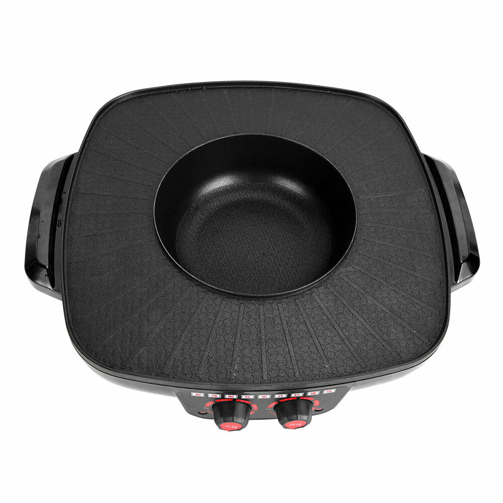 Electric 2 in 1 Hot Pot BBQ Oven Smokeless Barbecue Pan Grill Hotpot Machine