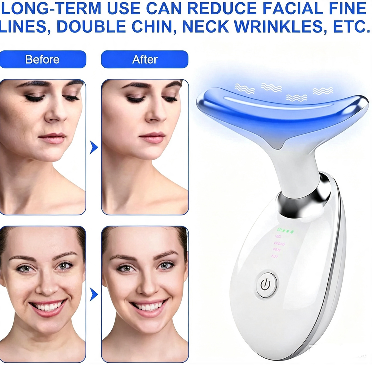 Rejuvenation Massager Neck Anti Wrinkle Face Beauty Device Skin Lifting Tighten White