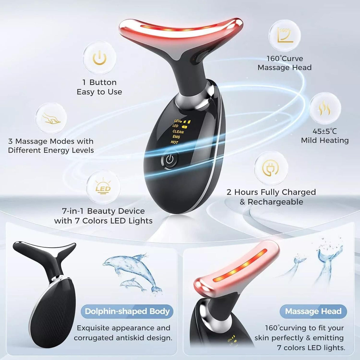 Rejuvenation Massager Neck Anti Wrinkle Face Beauty Device Skin Lifting Tighten Black