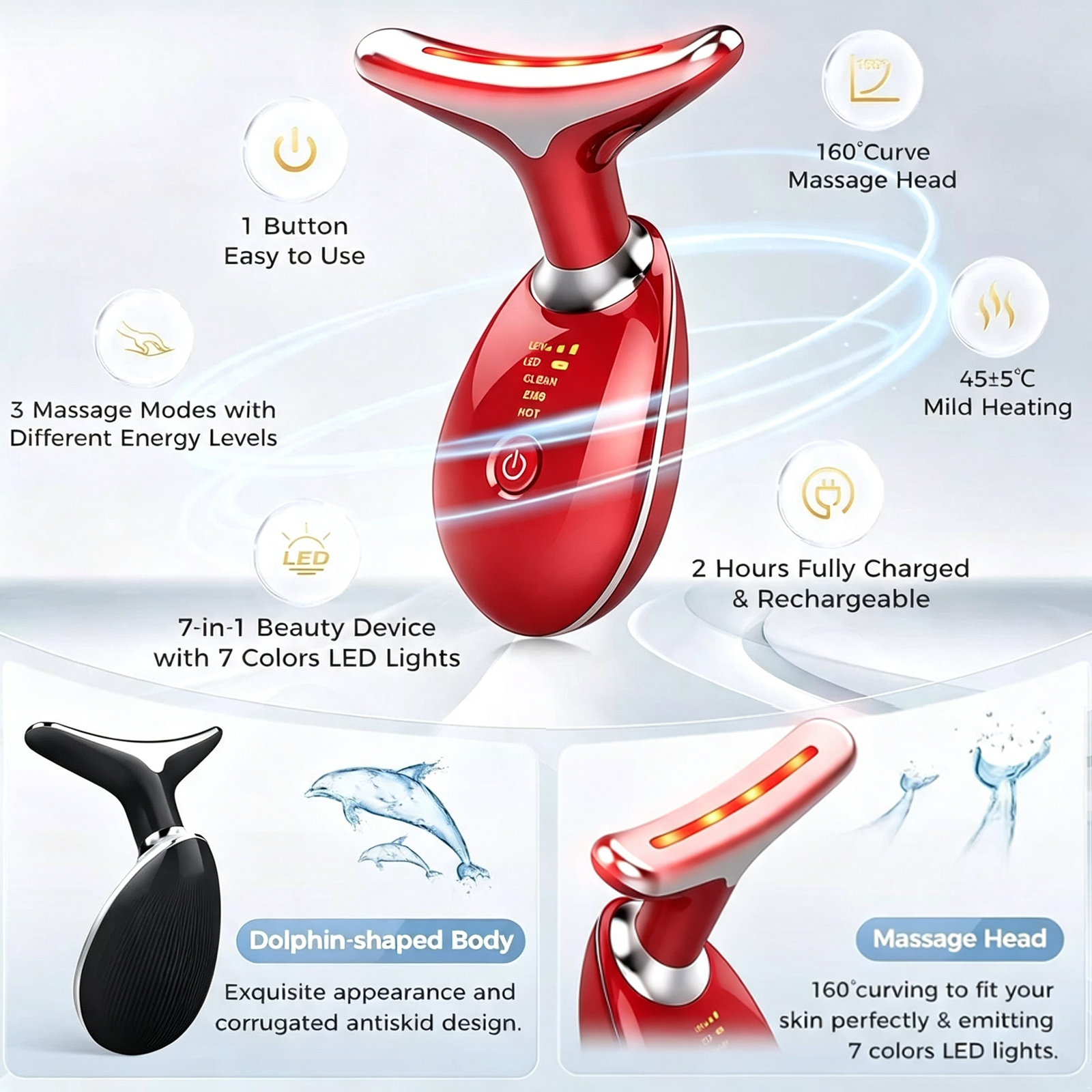 Rejuvenation Massager Neck Anti Wrinkle Face Beauty Device Skin Lifting Tighten Red