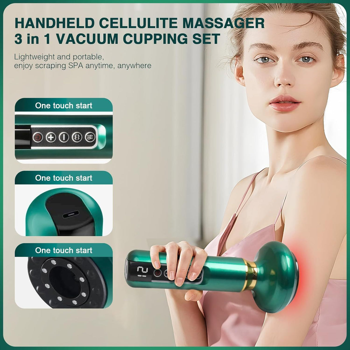 12 Levels Electric Cupping Massager Vacuum Suction GuaSha Anti Cellulite Beauty GREEN