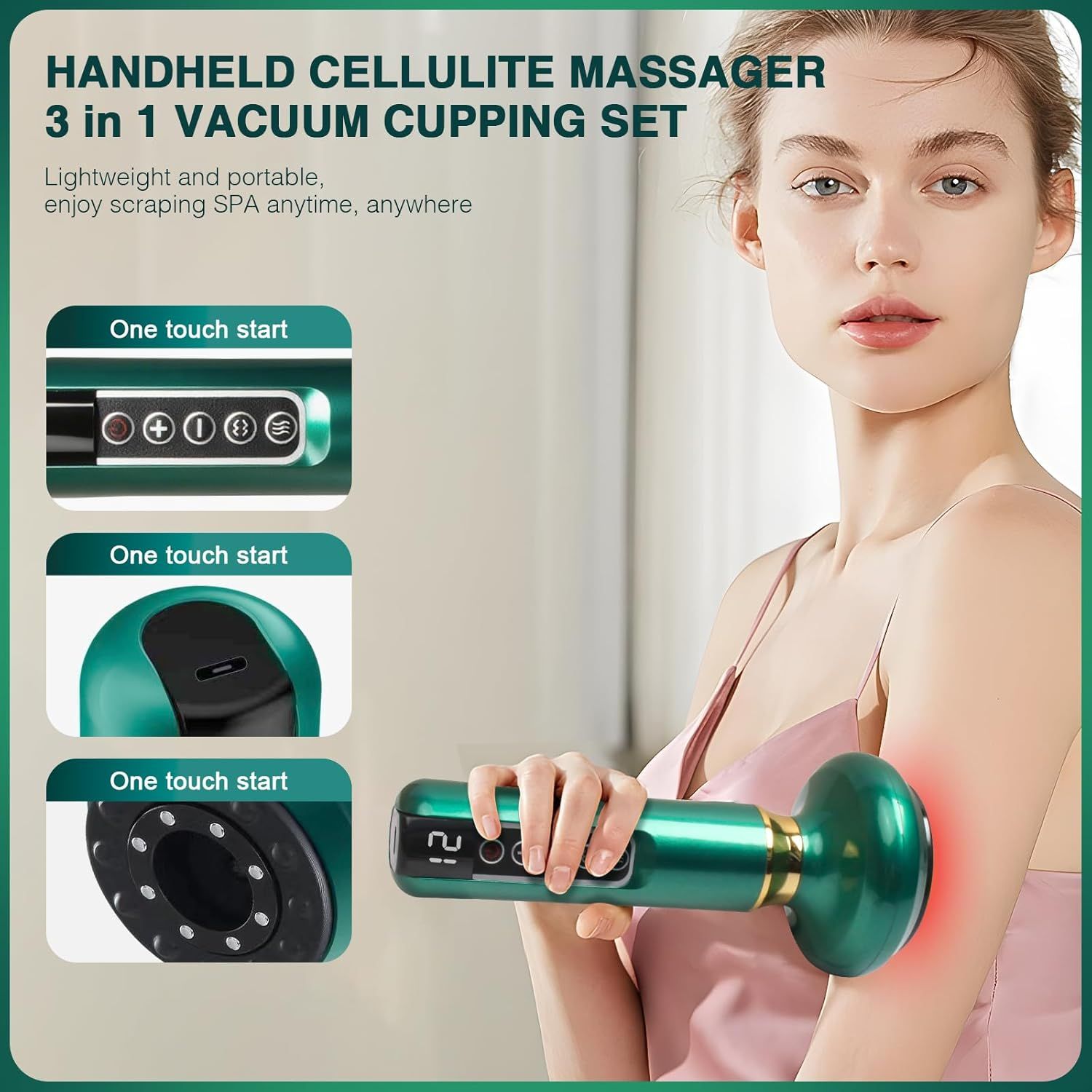 12 Levels Electric Cupping Massager Vacuum Suction GuaSha Anti Cellulite Beauty GREEN