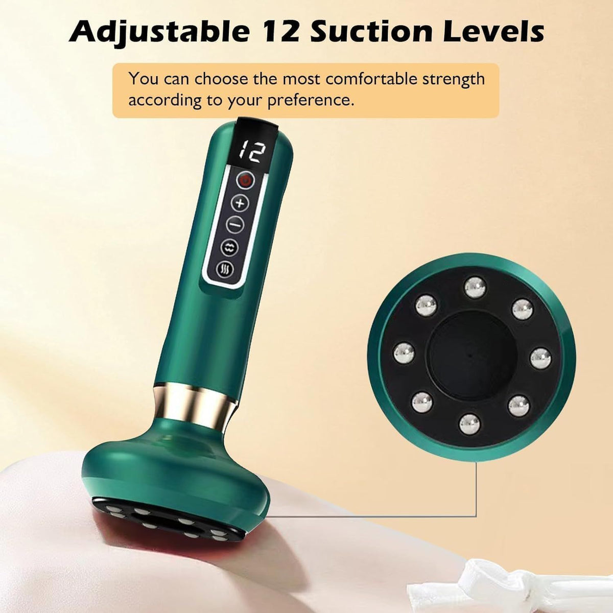 12 Levels Electric Cupping Massager Vacuum Suction GuaSha Anti Cellulite Beauty GREEN