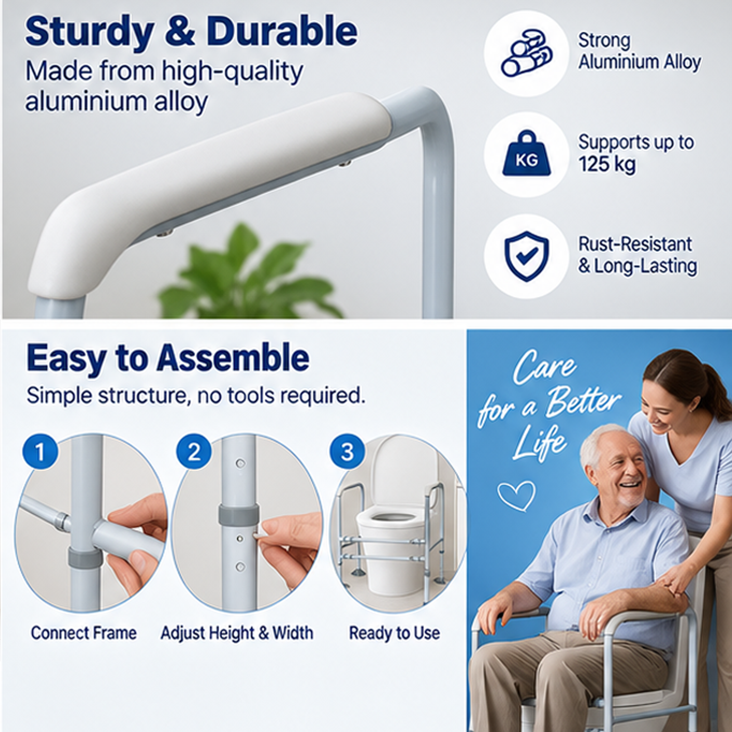 E-HOME Over Toilet Support Frame Safety Grab Aid Rail for Elderly Disabled AU