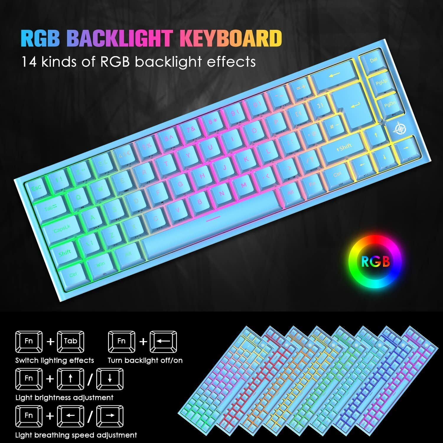 67 Keys Layout Design Mechanical Gaming Keyboard PC PS4 RGB Backlight Wired USB Blue