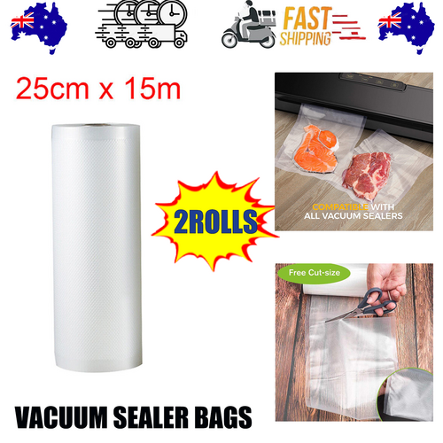 2ROLLS 25CM Vacuum Sealer Bags Rolls Vaccum Food Saver Storage Seal 15M