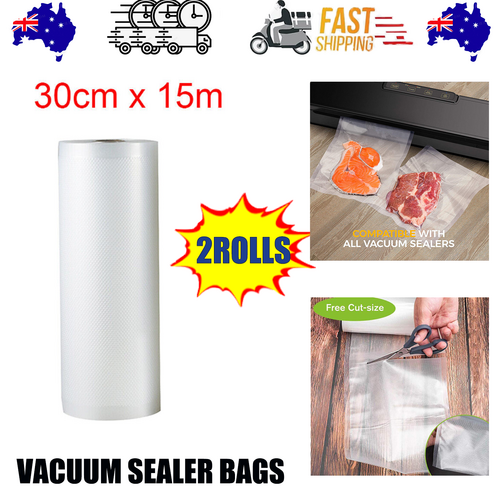 2ROLLS 30CM Vacuum Sealer Bags Rolls Vaccum Food Saver Storage Seal 15M