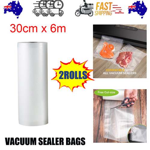 2ROLLS 30CM Vacuum Sealer Bags Rolls Vaccum Food Saver Storage Seal 6M