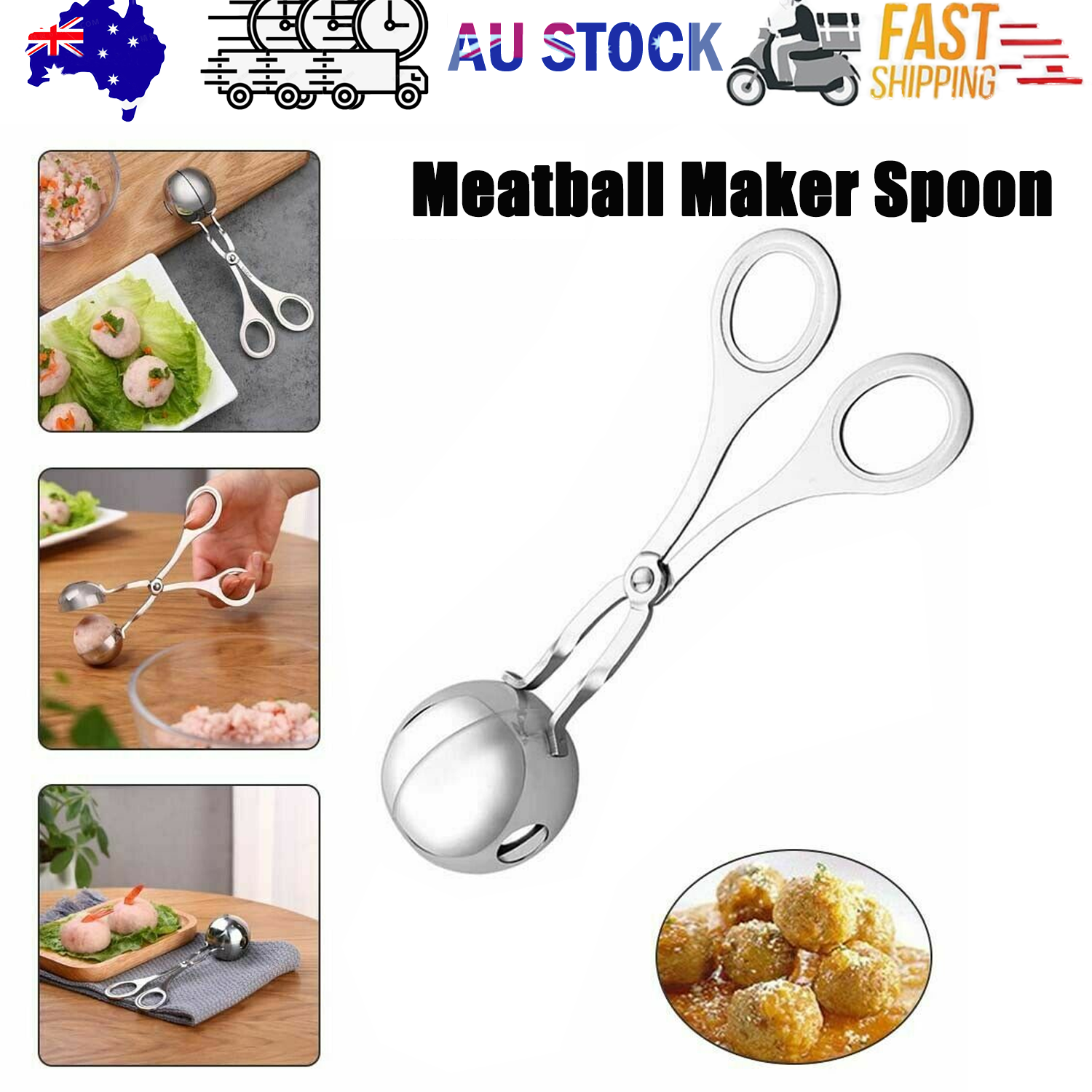 S Meatball Maker Spoon Kitchen Stick Utensil Baller Meat Stainless Steel AU