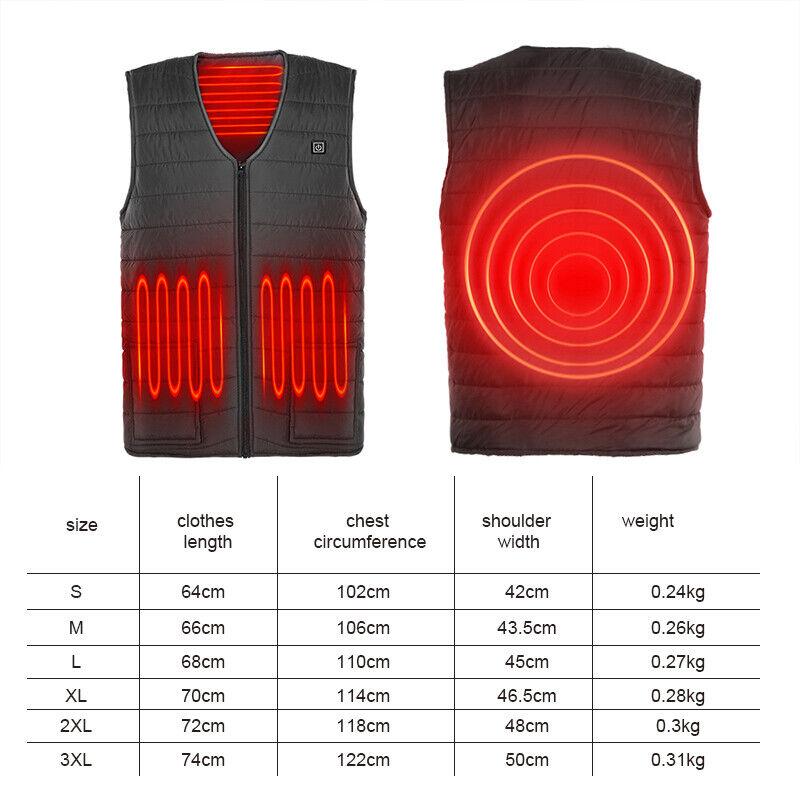 XL Electric Vest Heated Jacket USB Thermal Warm Heat Pad Winter Body Warmer Unisex