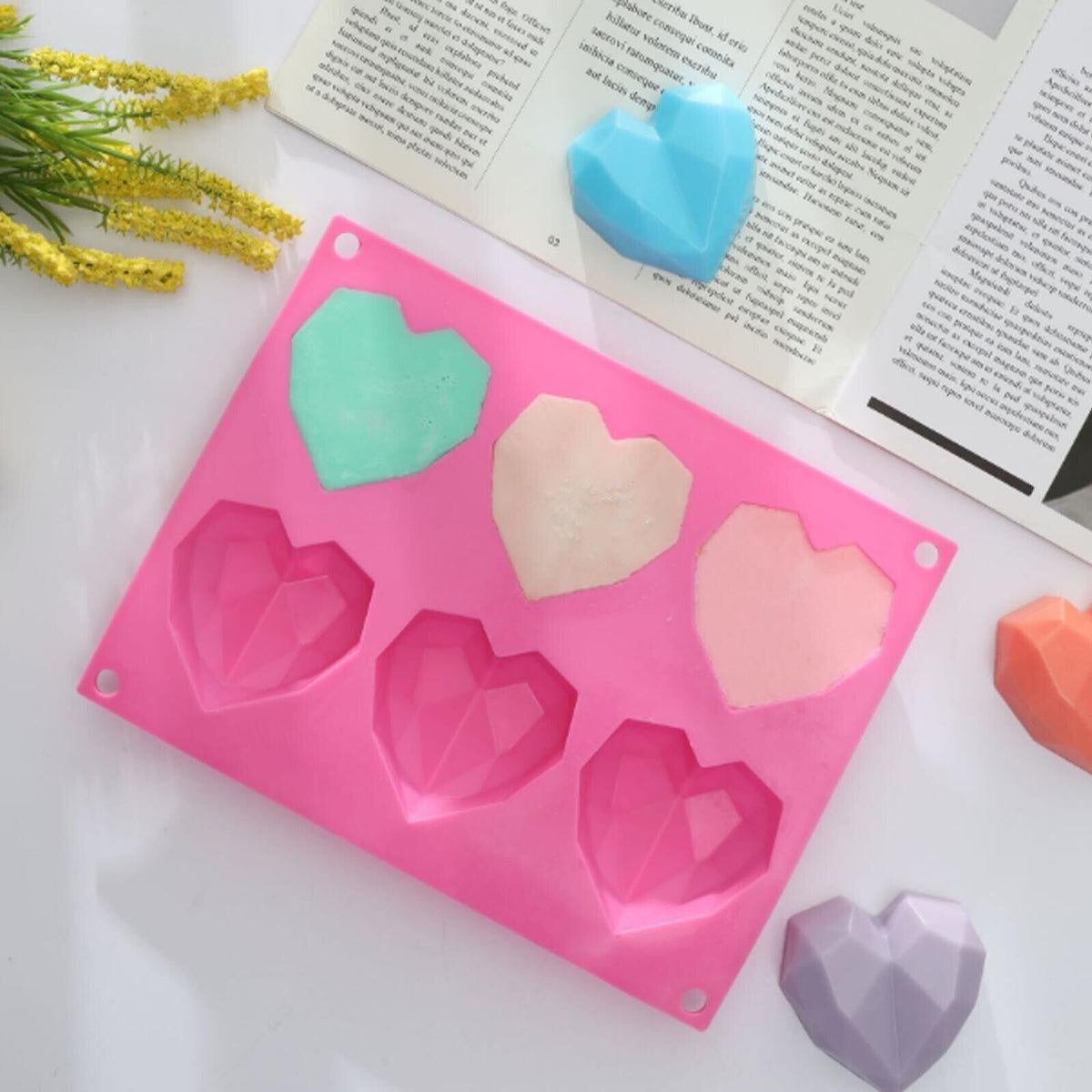 2PCS DIY 3D Fondant Mold Silicone Heart Shape Candy Cake Chocolate Mould Sugar Craft