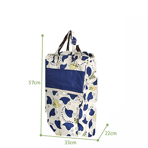 Shopping Trolley Cart Bag Foldable Wheels Carts Bags Market Luggage Basket blue leaves