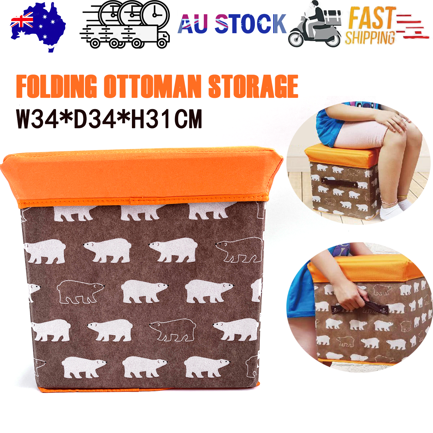 Folding Ottoman Storage Stool Cube Footstool Stool Blanket Box With Cover AU