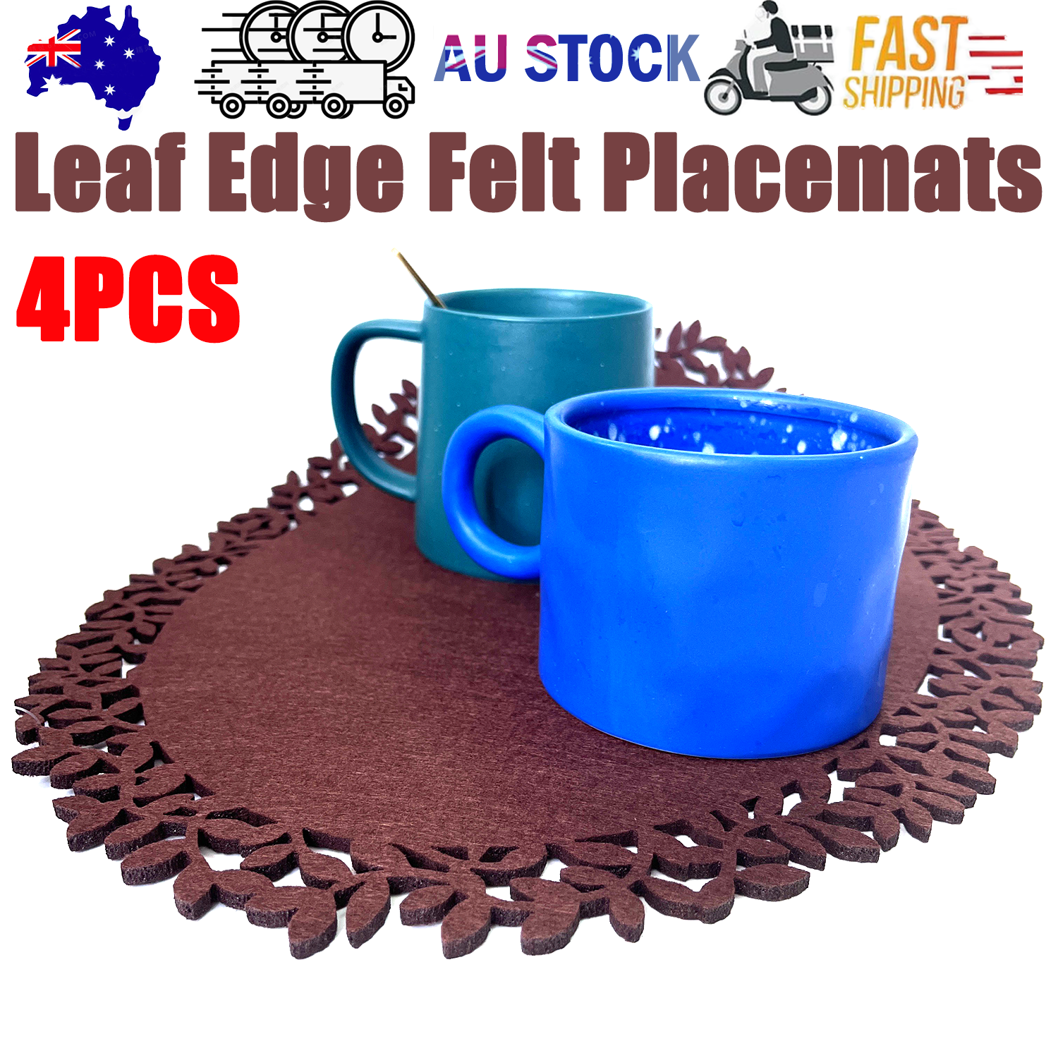 4Pc Leaf Edge Felt Placemats Heat Insulation Coffee Cup Mat Table Decor At First