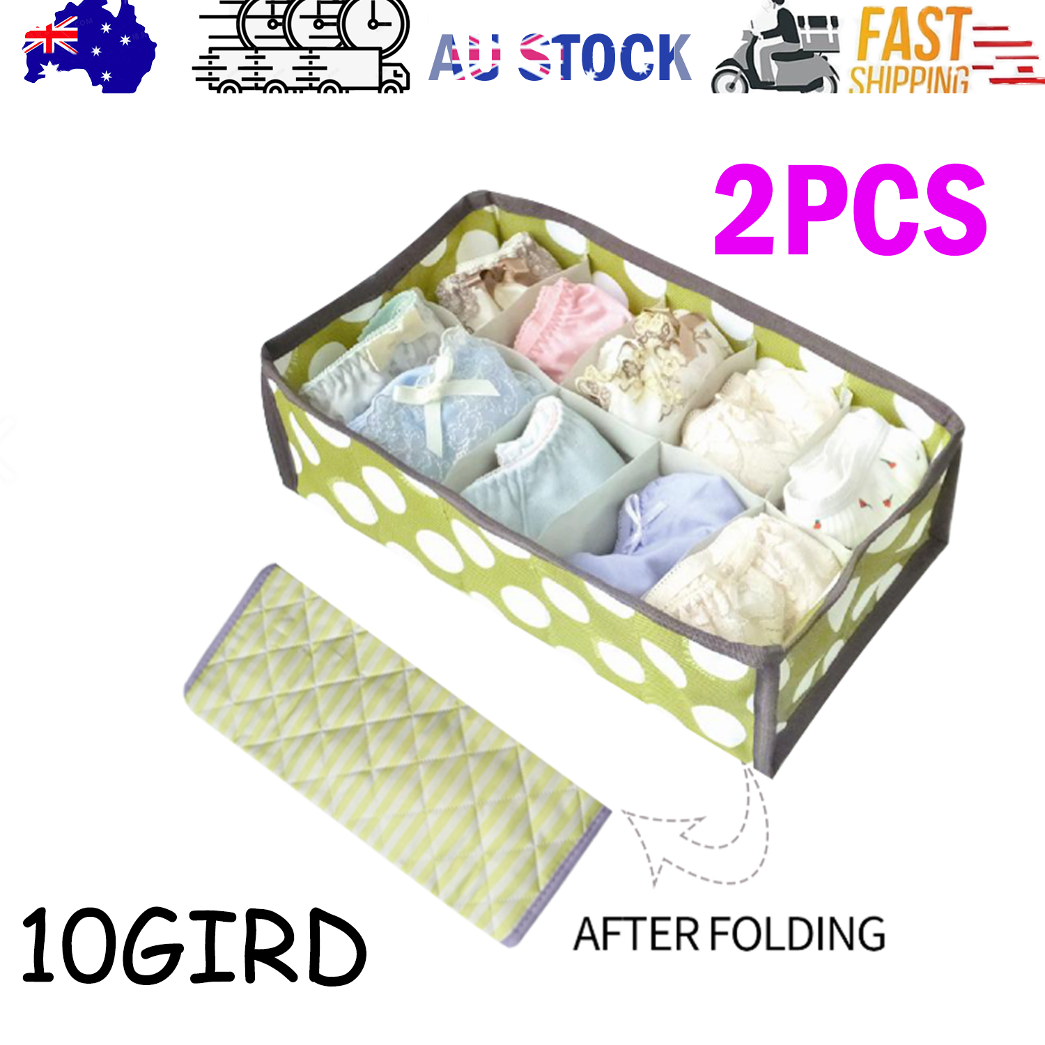 2Pcs 10 Grids Underwear Sock Panties Drawer Storage Bag Organizer Wardrobe Box