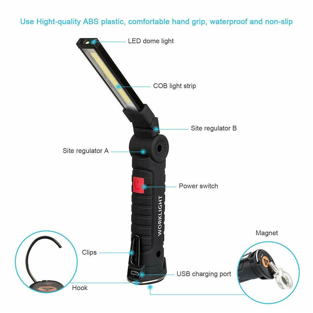 Portable COB LED Work Light Car Garage Mechanic USB Rechargeable Torch Lamp AU