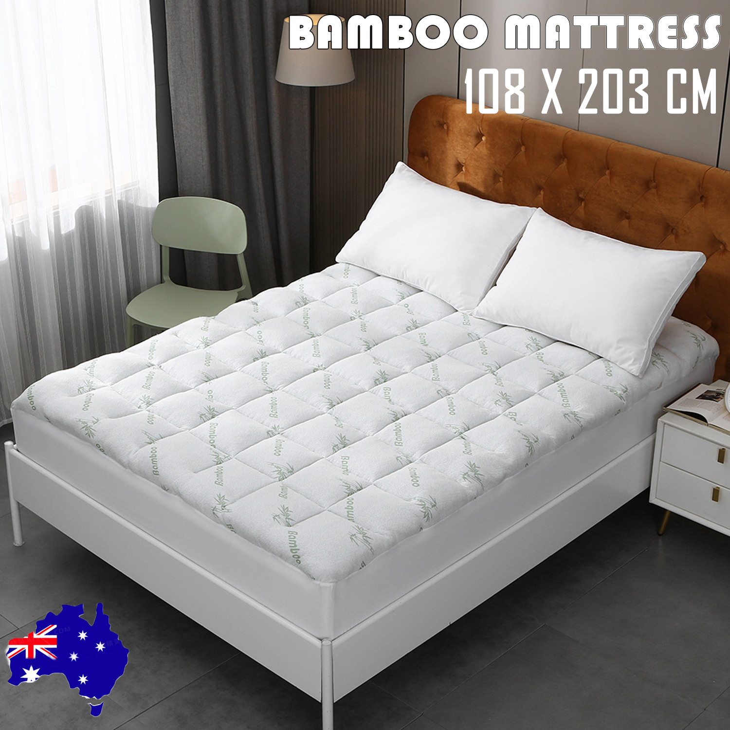Bamboo Pillowtop Mattress Topper Luxury Bedding Mat Pad Protector Cover King Single 108 x 203 cm
