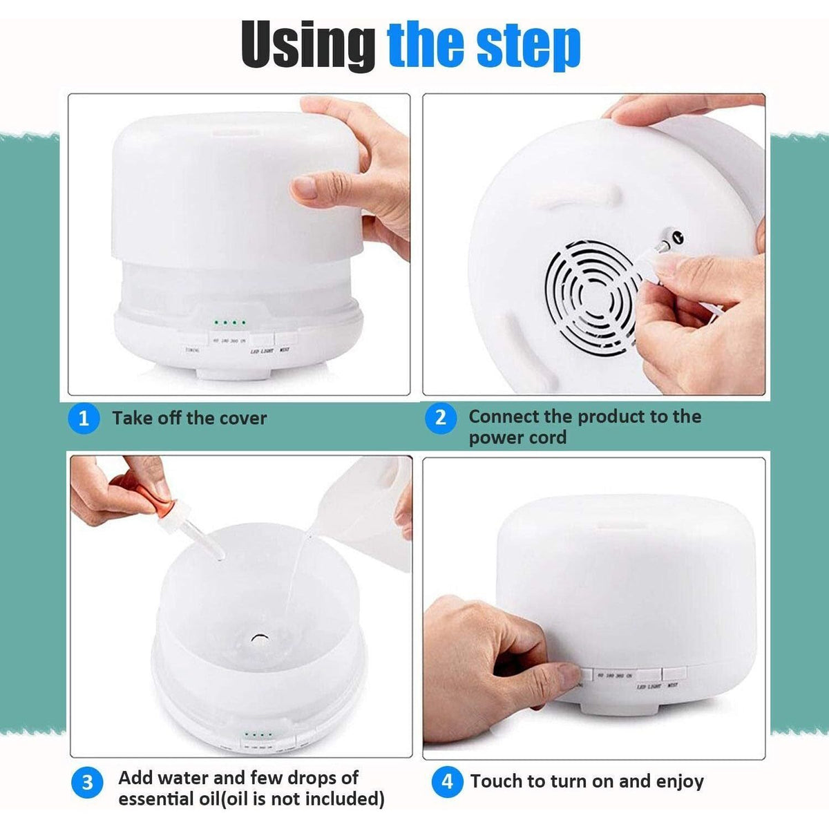 Aroma Aromatherapy Diffuser LED Oil Ultrasonic Air Humidifier Purifier 500ML white