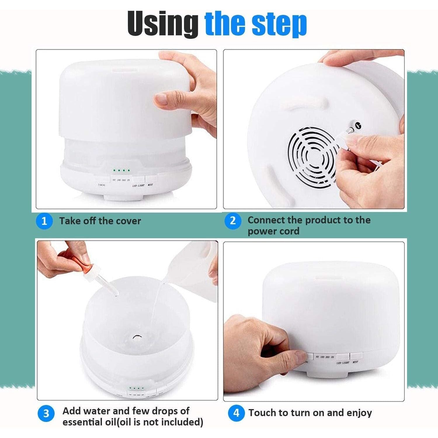 Aroma Aromatherapy Diffuser LED Oil Ultrasonic Air Humidifier Purifier 500ML white