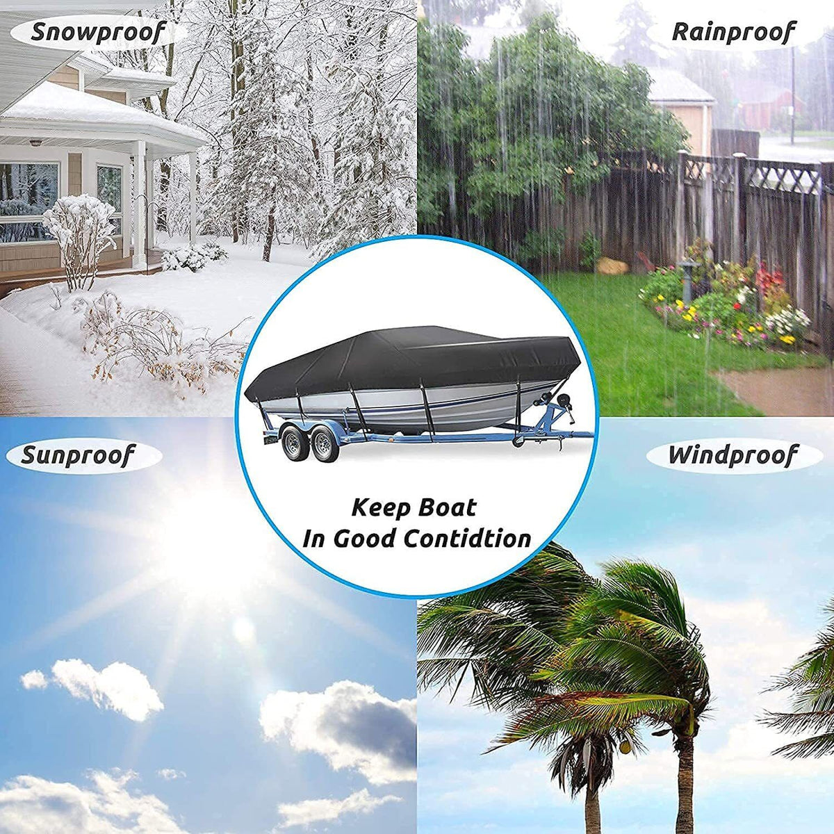 Heavy-Duty Marine Grade 17ft-19ft / 5.2m-5.8m Trailerable Jumbo Boat Cover 420D