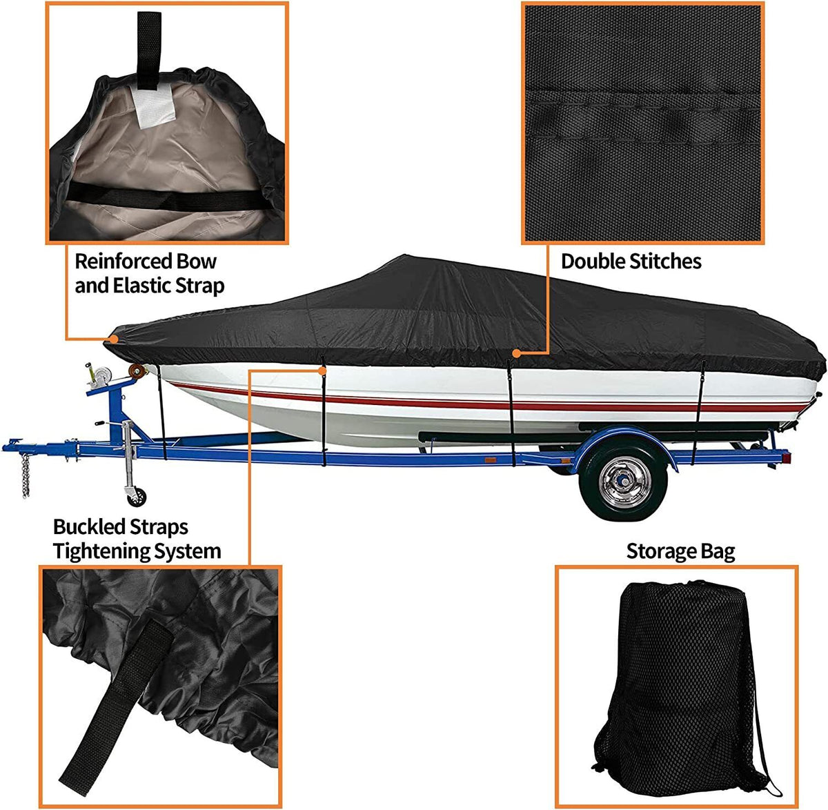Heavy-Duty Marine Grade 17ft-19ft / 5.2m-5.8m Trailerable Jumbo Boat Cover 420D