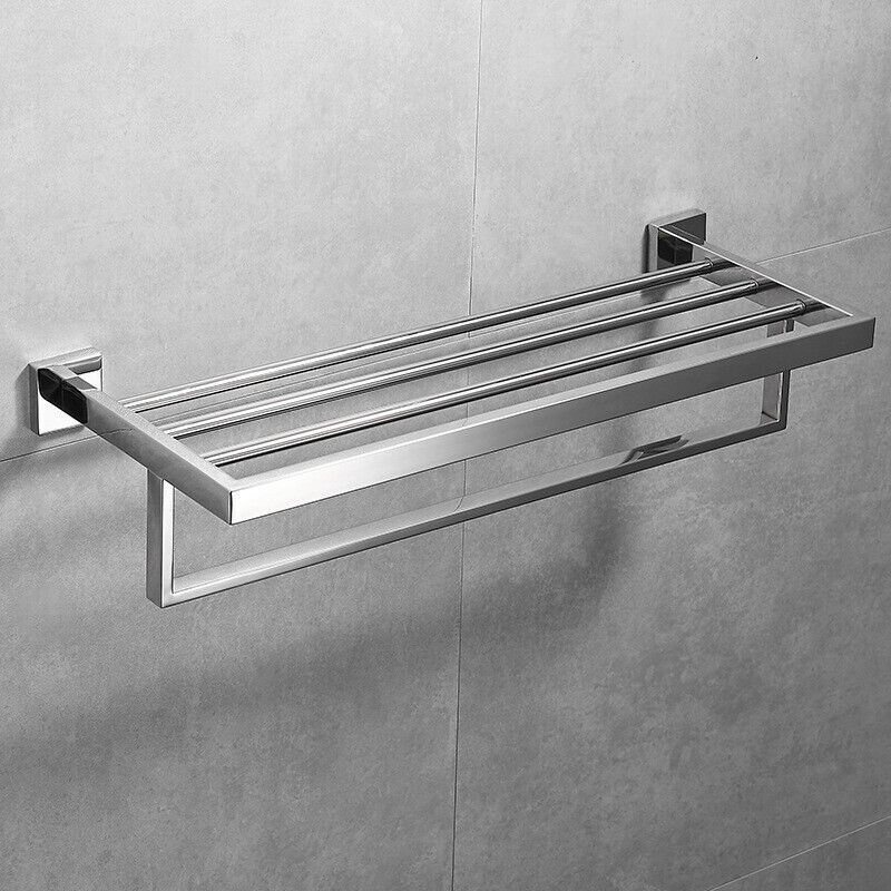 600mm 2 Layers Towel Shelf Storage Bath Stainless Steel Rack Rail Black
