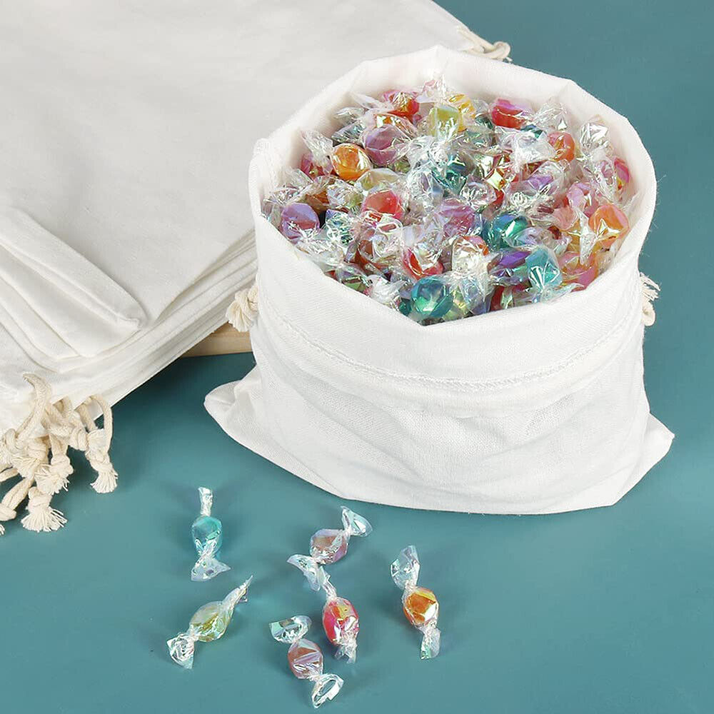 50Pcs 15X20cm Drawstring Storage Bags Calico Bags Linen Tote Gift Bag Bulk