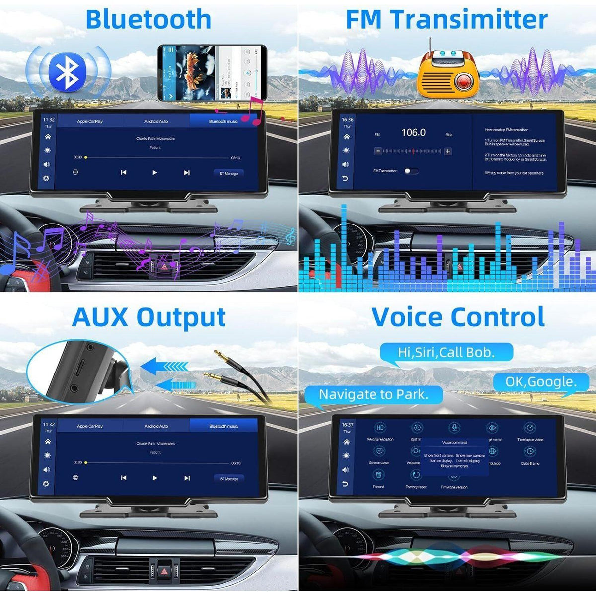 10.26" 4K Dash Cam Car Stereo For Apple Carplay & Android Auto GPS Rear Camera