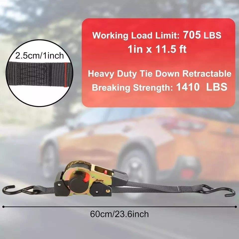 Quick Release Automatic Heavy Duty Retractable Ratchet Tie Down Strap black 25mm*3m