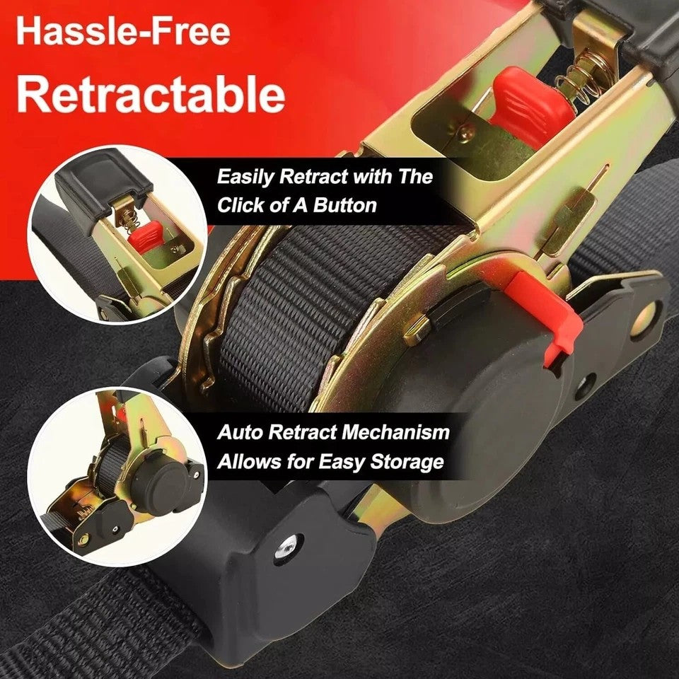 Quick Release Automatic Heavy Duty Retractable Ratchet Tie Down Strap black 25mm*3m