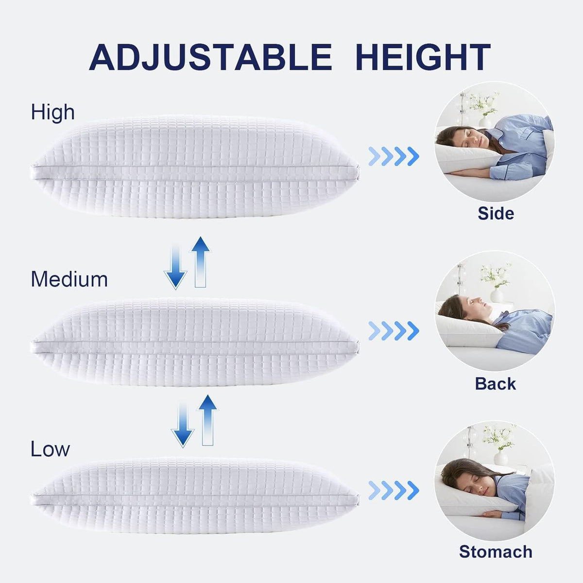2xStandard Quality Pillows Cotton Hotel Adjustable Home Pillows Down Alternative Pillows