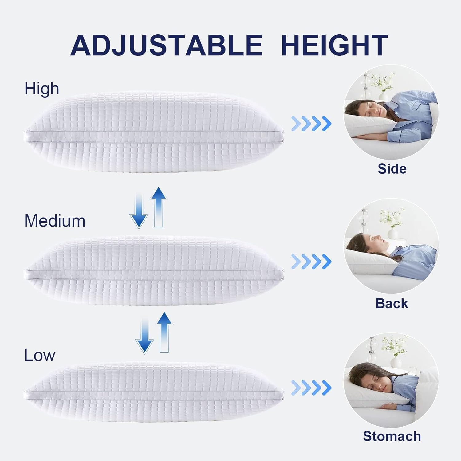 2xStandard Quality Pillows Cotton Hotel Adjustable Home Pillows Down Alternative Pillows