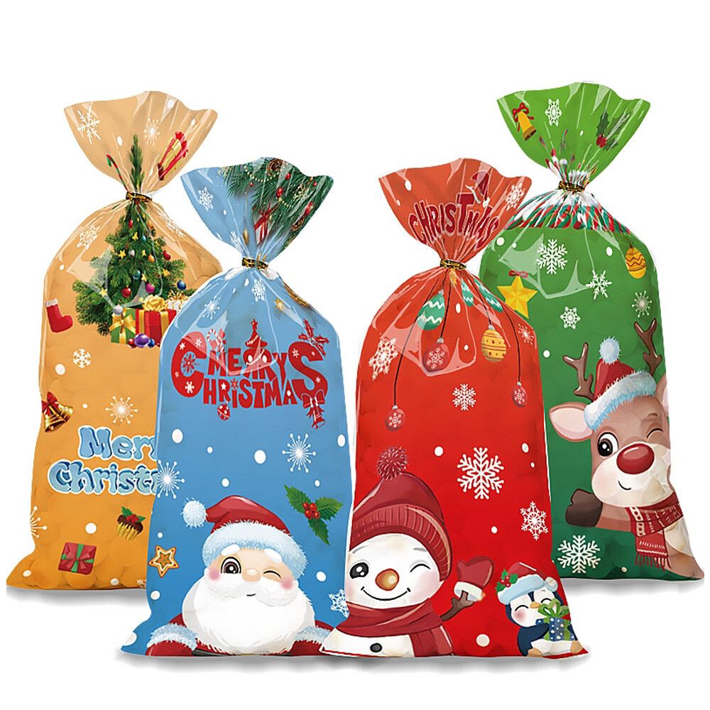 50 PCS Christmas Gift Bags with Assorted Christmas Prints for Xmas Gift Bags